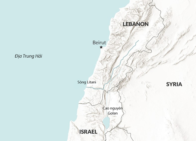 Vị trí Israel và Lebanon. Đồ họa: RENA