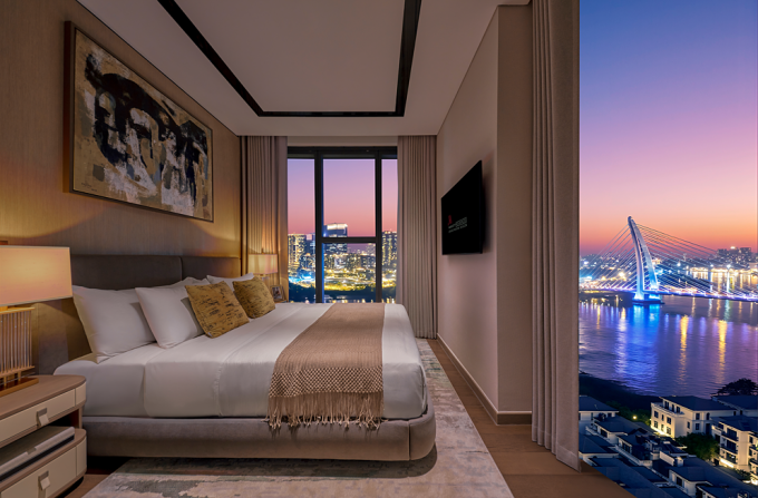 Phòng ngủ căn hộ có tầm nhìn thoáng. Ảnh: Masterise Homes