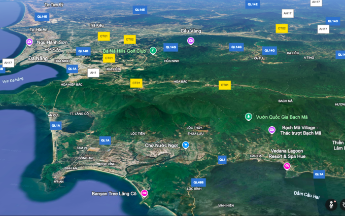 Địa hình dãy Bạch Mã. Ảnh: Google