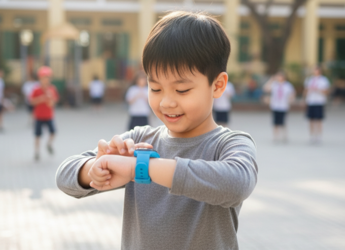 Trẻ em có thể liên lạc với phụ huynh dễ dàng khi sử dụng đồng hồ thông minh BiboWatch. Ảnh: VNPT