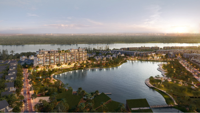 Phân khu có hai tầm nhìn hướng hồ và hướng sông. Ảnh: Ecopark