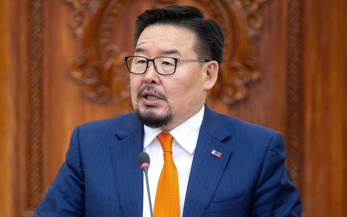 Thủ tướng Mông Cổ Gombojav Zandanshatar phát biểu tại thủ đô Ulaanbaatar ngày 13/6. Ảnh: AFP