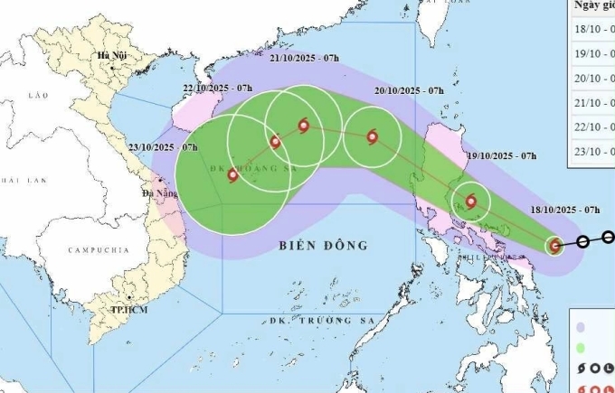 Dự báo hướng đi của áp thấp nhiệt đới đã mạnh thành bão Fengshen. Ảnh: NCHMF