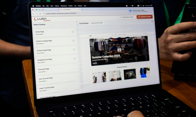 Giao diện Luna Base AI, AI Agent có thể tạo website bằng câu lệnh mà không cần am hiểu sâu lập trình. Ảnh: Bảo Lâm