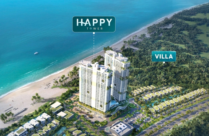 Phối cảnh Mai Resort Ho Tram với bộ sưu tập 36 villa và tòa tháp Happy. Ảnh: Mai Resort Ho Tram