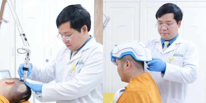 Bác sĩ trực tiếp trị rụng tóc cho trường hợp U40. Ảnh: Nourkrin Hair Growth+ inClinic