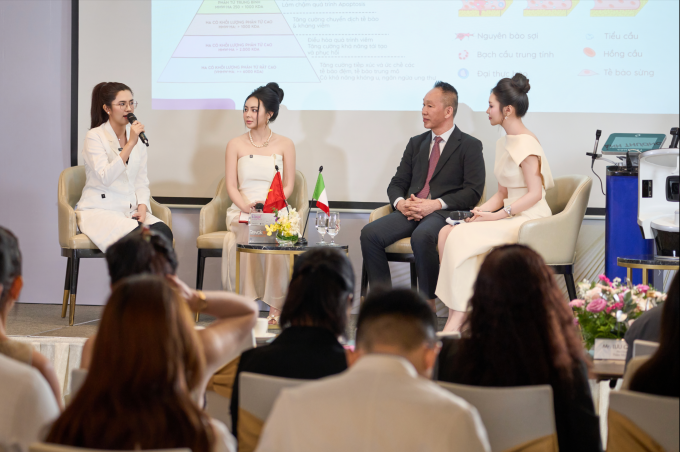 Bác sĩ CKII Lê Hoàng Ngọc Hạnh - Giám đốc chuyên môn Thẩm mỹ Linh Anh, chia sẻ trong talkshow khoa học Đa hợp chất cho trẻ hóa đa tầng - Hydro Promatrix liệu pháp sinh học tại lễ ký kết. Ảnh: Thẩm mỹ Linh Anh