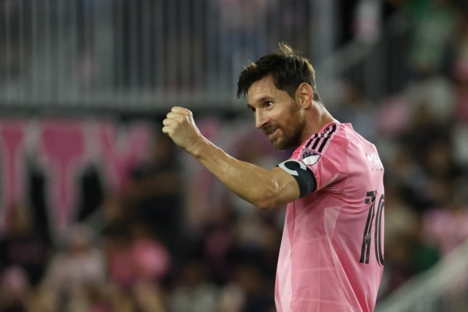 Messi mừng bàn trong trận Inter Miami 4-0 Atlanta United ở vòng 33 MLS hôm 11/10. Ảnh: AFP