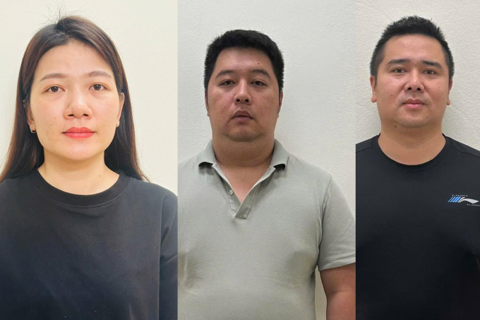 Từ trái qua phải: Nguyễn Thị Thoa (trợ lý Hường), Nguyễn Duy Khánh (em rể Hường) và Nguyễn Hoài Nam (em rể Hường). Ảnh: Bộ Công an