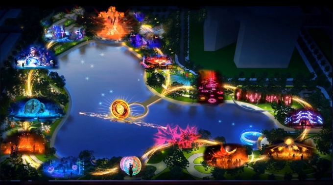 Công viên Ánh sáng ứng dụng công nghệ chiếu sáng và tương tác tiên tiến, lấy cảm hứng từ di sản văn hóa Đông Sơn, tạo nên không gian trải nghiệm độc đáo cả về thị giác lẫn cảm xúc. Ảnh: Eurowindow Light City