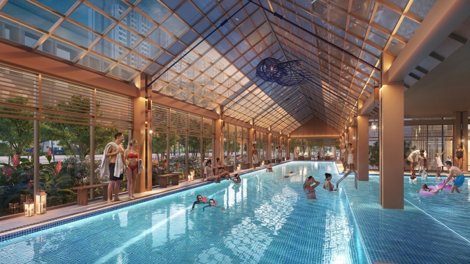 Bể bơi mái kính - một trong nhiều tiện ích nội khu đẳng cấp tại Sun Centro Town. Ảnh: Sun Property