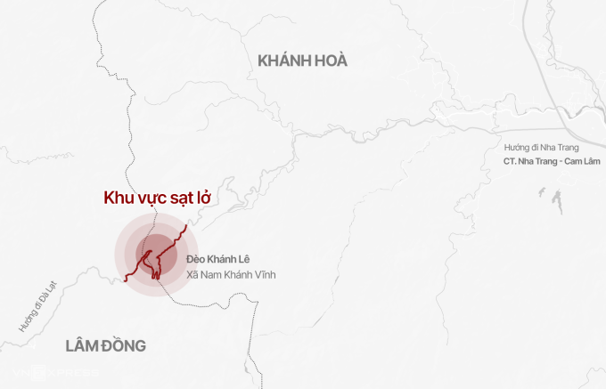Vị trí xảy ra sạt lở khiến 6 người tử vong. Đồ họa: Tâm Thảo