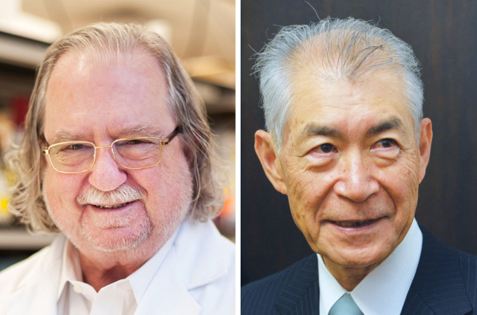 Giáo sư James P. Allison (trái) và giáo sư Tasuku Honjo. Ảnh: Quanta Magazine