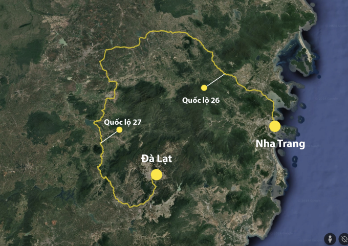 Đường Nha Trang đi Đà Lạt qua Buôn Ma Thuột. Đồ họa: Hoàng Thanh