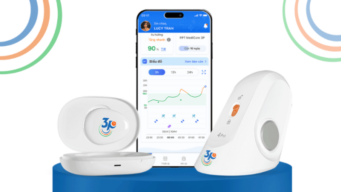 Bộ sản phẩm máy đo đường huyết liên tục 3P. Ảnh: FPT