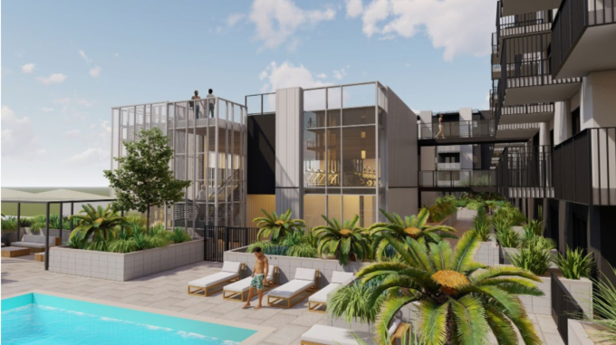 Phối cảnh khu vực hồ bơi dự án Link Apartment Kora. Ảnh: Maru Asset Management