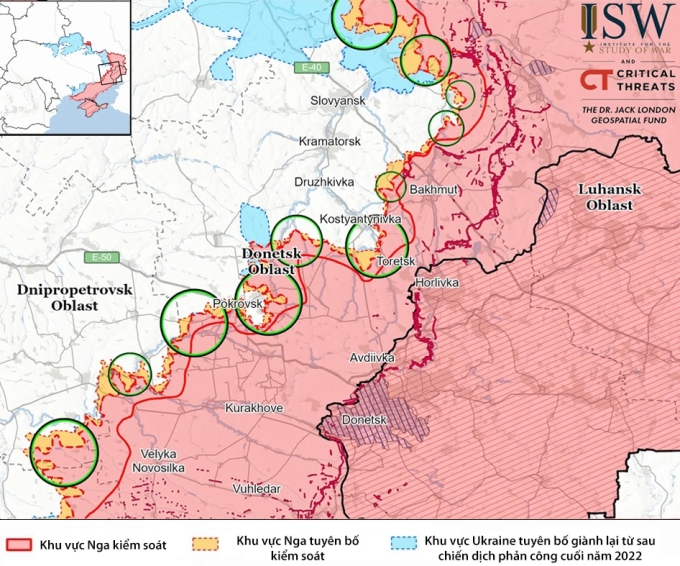 Cục diện chiến sự tại tỉnh Donetsk tính tới ngày 2/11. Đồ họa: ISW