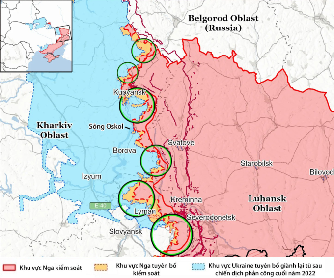 Cục diện chiến sự quanh thành phố Kupyansk. Đồ họa: ISW