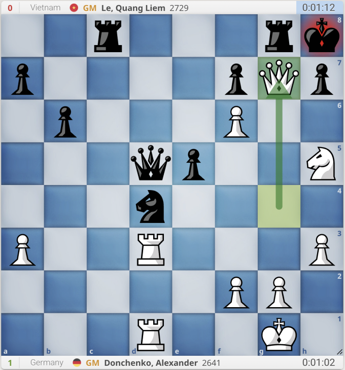 Với nước hậu g7, Donchenko thí hậu, đổi lại xe và hậu đen. Quang Liêm không có cách nào khác là rơi vào bẫy này.