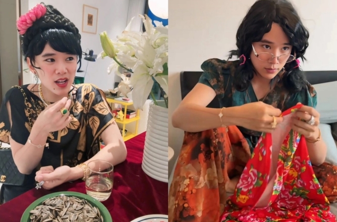 Quân Trương tạo dấu ấn trên nền tảng số qua nhiều video đóng vai các bà thím. Ảnh: Nhân vật cung cấp