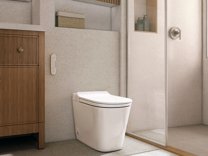 Bồn cầu Leap có thiết kế tối giản, thích hợp với nhiều phong cách thiết kế nhà tắm. Ảnh: Kohler