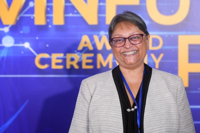 GS. Quarraisha Abdool Karim - chủ nhân giải Đặc biệt VinFuture 2021, Thành viên Hội đồng Sơ khảo Giải thưởng VinFuture sẽ điều phối phiên thảo luận về những tiến bộ trong phát hiện, chẩn đoán và điều trị bệnh. Ảnh: VFP