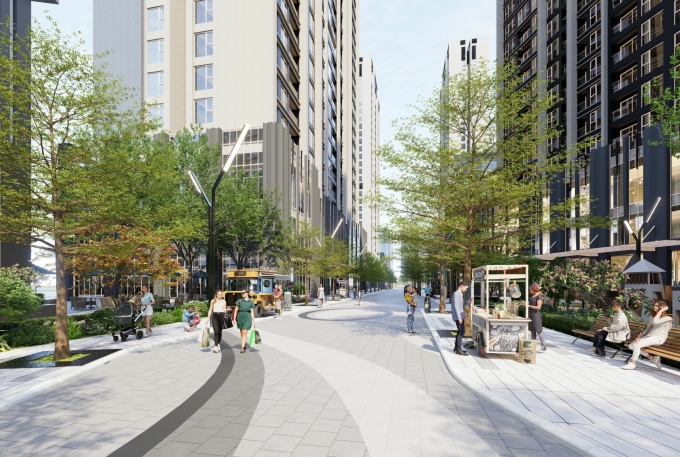 Tuyến phố thương mại đáp ứng nhu cầu của chủ nhân căn hộ và thu hút du khách, người địa phương đến ăn uống, mua sắm, vui chơi. Ảnh: CĐT