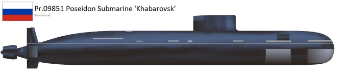 Đồ họa ước tính hình dáng của tàu ngầm Khabarovsk. Đồ họa: H.I. Sutton