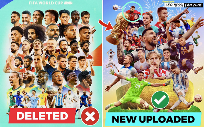 Poster cũ đã bị xóa (trái), và poster mới có Ronaldo (phải). Ảnh: Leo Messi Fan Zone