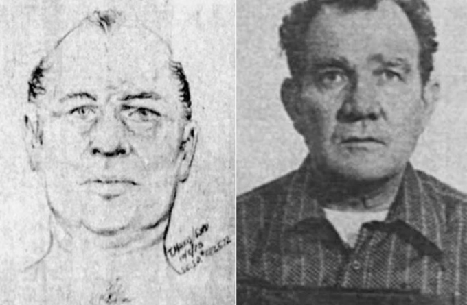 Lawrence Singleton trong bức phác họa của cảnh sát (trái) và ảnh chụp khi bị bắt năm 1978. Ảnh: Stanislaus County Sheriff’s Office